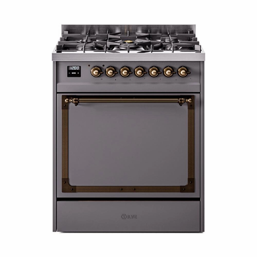 Ilve UN30QNMPMGBLP Ilve Un30Qnmpmgblp Nostalgie Ii Noblesse 30" Dual Fuel Range (Liquid Propane, Solid Door, Graphite Matte, Burnished) Freestanding Ranges freestanding dual fuel range 30 inch