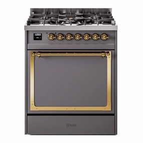 Ilve UN30QNMPMGG Ilve Un30Qnmpmgg Nostalgie Ii Noblesse 30" Dual Fuel Range (Natural Gas, Solid Door, Graphite Matte, Brass) Freestanding Ranges freestanding dual fuel range 30 inch