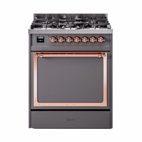 Ilve UN30QNMPMGP Ilve Un30Qnmpmgp Nostalgie Ii Noblesse 30" Dual Fuel Range (Natural Gas, Solid Door, Graphite Matte, Copper) Freestanding Ranges freestanding dual fuel range 30 inch