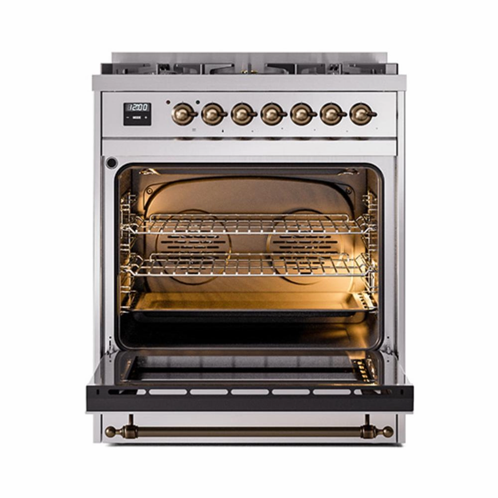 Ilve UN30QNMPSSB Ilve Un30Qnmpssb Nostalgie Ii Noblesse 30" Dual Fuel Range (Natural Gas, Solid Door, Stainless Steel, Burnished)