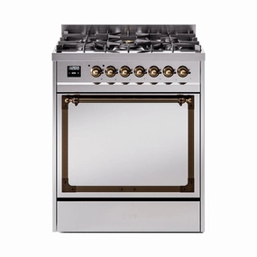 Ilve UN30QNMPSSB Ilve Un30Qnmpssb Nostalgie Ii Noblesse 30" Dual Fuel Range (Natural Gas, Solid Door, Stainless Steel, Burnished) Freestanding Ranges freestanding dual fuel range 30 inch