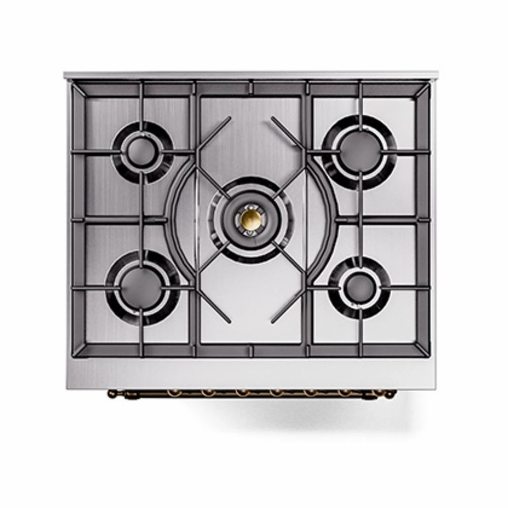 Ilve UN30QNMPSSB Ilve Un30Qnmpssb Nostalgie Ii Noblesse 30" Dual Fuel Range (Natural Gas, Solid Door, Stainless Steel, Burnished)