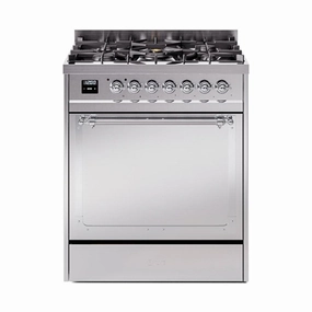 Ilve UN30QNMPSSCLP Ilve Un30Qnmpssclp Nostalgie Ii Noblesse 30" Dual Fuel Range (Liquid Propane, Solid Door, Stainless Steel, Chrome) Freestanding Ranges freestanding dual fuel range 30 inch