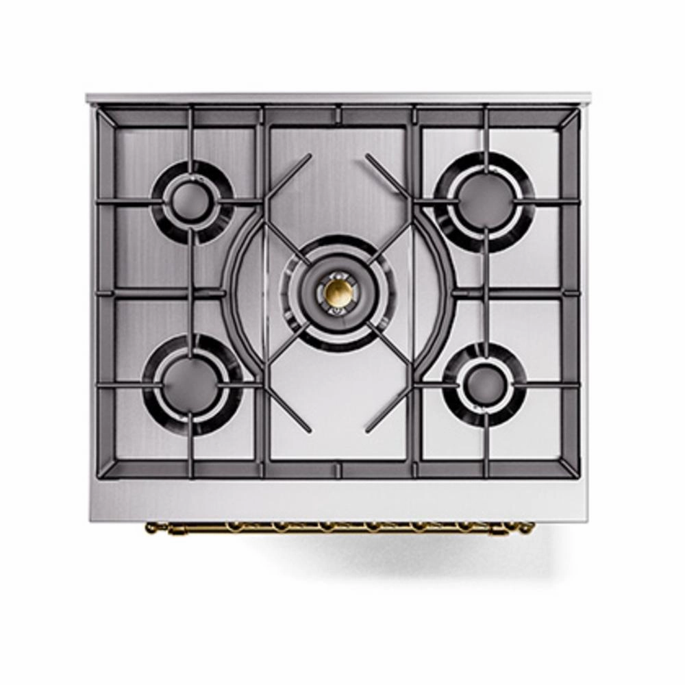 Ilve UN30QNMPSSG Ilve Un30Qnmpssg Nostalgie Ii Noblesse 30" Dual Fuel Range (Natural Gas, Solid Door, Stainless Steel, Brass)