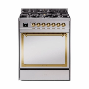 Ilve UN30QNMPSSG Ilve Un30Qnmpssg Nostalgie Ii Noblesse 30" Dual Fuel Range (Natural Gas, Solid Door, Stainless Steel, Brass) Freestanding Ranges freestanding dual fuel range 30 inch