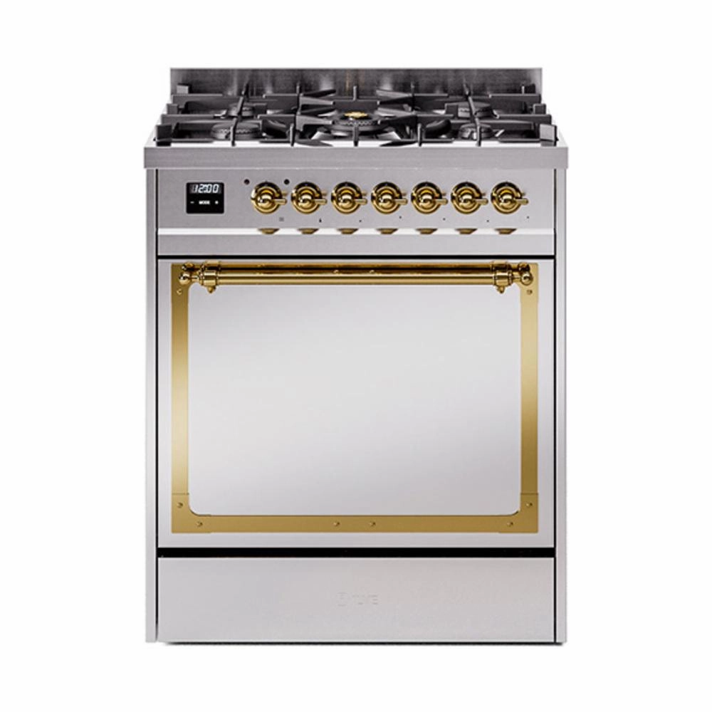 Ilve UN30QNMPSSG Ilve Un30Qnmpssg Nostalgie Ii Noblesse 30" Dual Fuel Range (Natural Gas, Solid Door, Stainless Steel, Brass) Freestanding Ranges freestanding dual fuel range 30 inch
