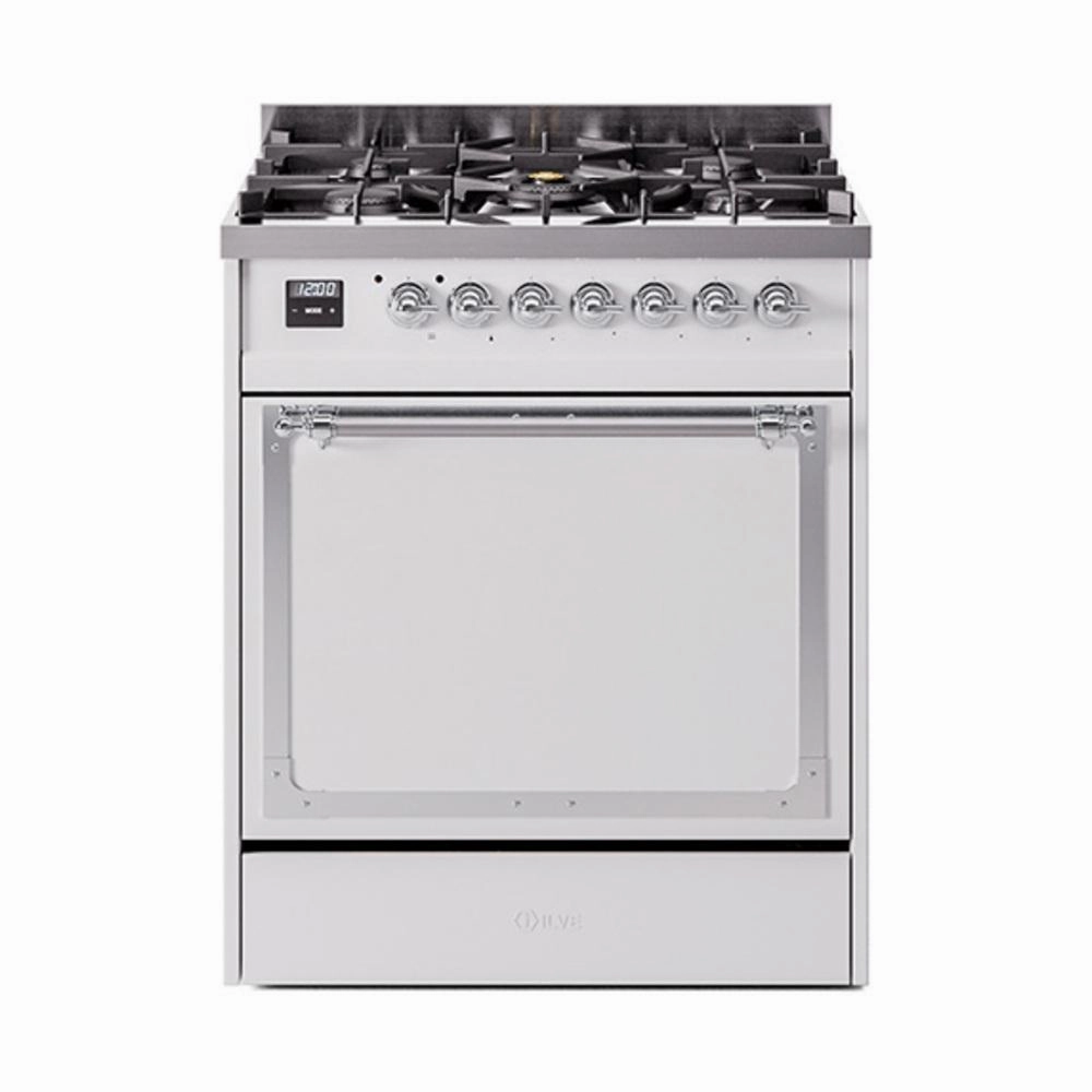 Ilve UN30QNMPWHCLP Ilve Un30Qnmpwhclp Nostalgie Ii Noblesse 30" Dual Fuel Range (Liquid Propane, Solid Door, White, Chrome) Freestanding Ranges freestanding dual fuel range 30 inch