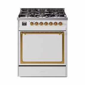 Ilve UN30QNMPWHGLP Ilve Un30Qnmpwhglp Nostalgie Ii Noblesse 30" Dual Fuel Range (Liquid Propane, Solid Door, White, Brass) Freestanding Ranges freestanding dual fuel range 30 inch