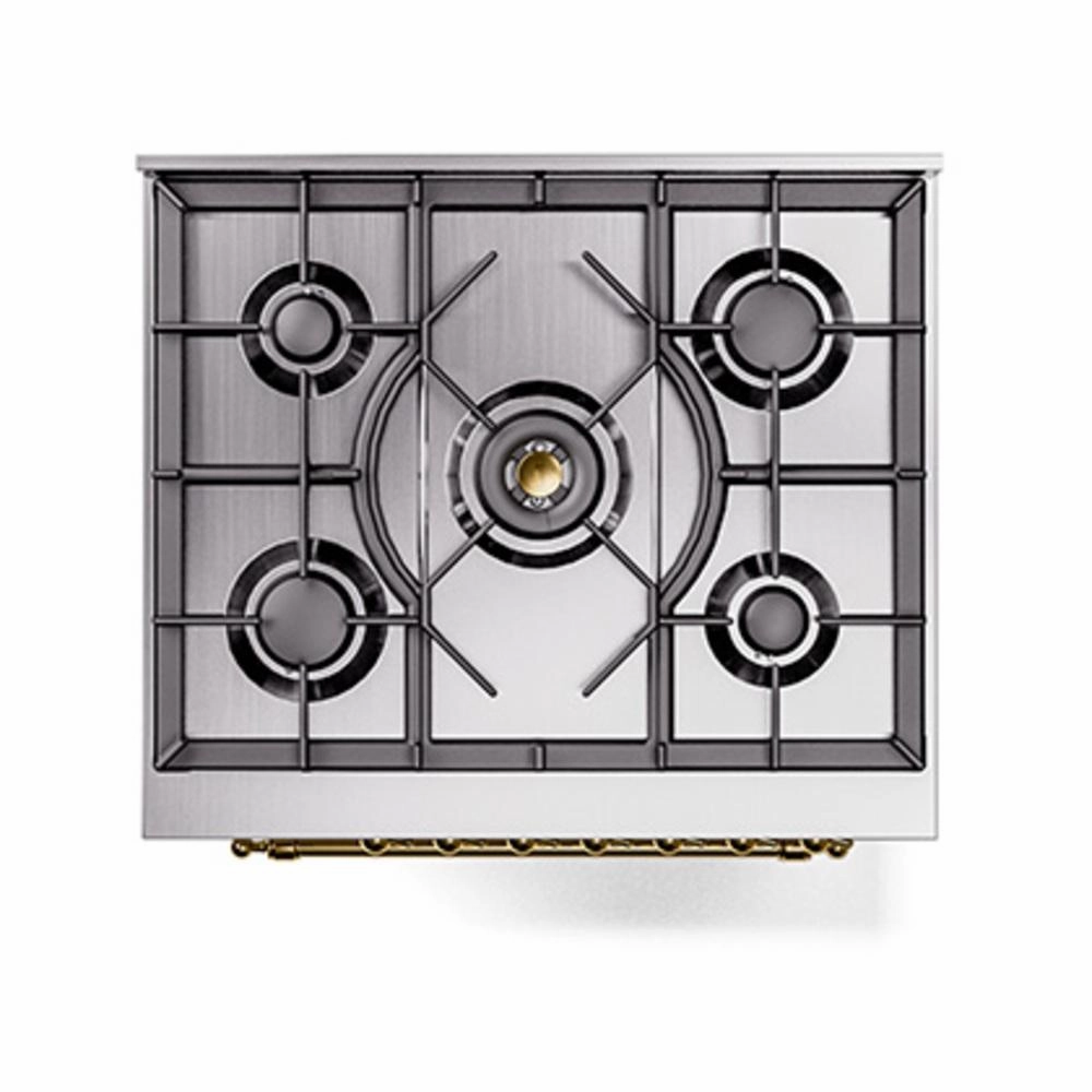 Ilve UN30QNMPWHGLP Ilve Un30Qnmpwhglp Nostalgie Ii Noblesse 30" Dual Fuel Range (Liquid Propane, Solid Door, White, Brass)