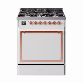 Ilve UN30QNMPWHPLP Ilve Un30Qnmpwhplp Nostalgie Ii Noblesse 30" Dual Fuel Range (Liquid Propane, Solid Door, White, Copper) Freestanding Ranges freestanding dual fuel range 30 inch