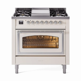 Ilve UN36FNMPAWC Ilve Un36Fnmpawc Nostalgie Ii Noblesse 36" Dual Fuel Range (Natural Gas, Triple Glass Door, Antique White, Chrome) Freestanding Ranges freestanding dual fuel range 30 inch