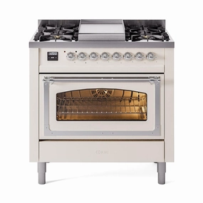 Ilve UN36FNMPAWCLP Ilve Un36Fnmpawclp Nostalgie Ii Noblesse 36" Dual Fuel Range (Liquid Propane, Triple Glass Door, Antique White, Chrome) Freestanding Ranges freestanding dual fuel range 30 inch