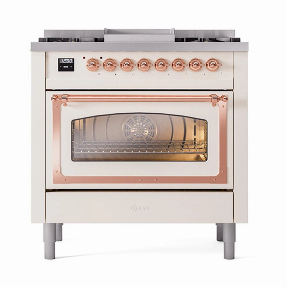 Ilve UN36FNMPAWPLP Ilve Un36Fnmpawplp Nostalgie Ii Noblesse 36" Dual Fuel Range (Liquid Propane, Triple Glass Door, Antique White, Copper)