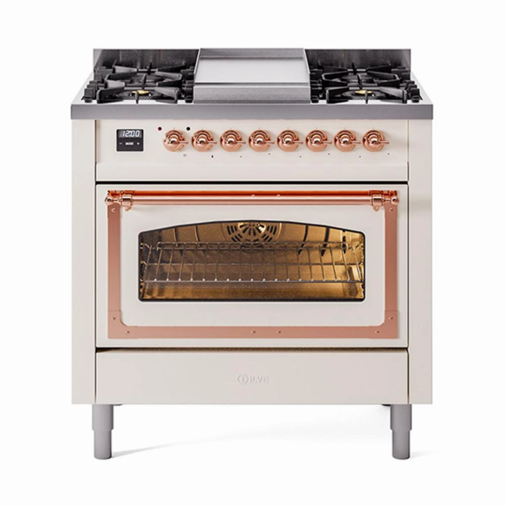 Ilve UN36FNMPAWPLP Ilve Un36Fnmpawplp Nostalgie Ii Noblesse 36" Dual Fuel Range (Liquid Propane, Triple Glass Door, Antique White, Copper) Freestanding Ranges freestanding dual fuel range 30 inch