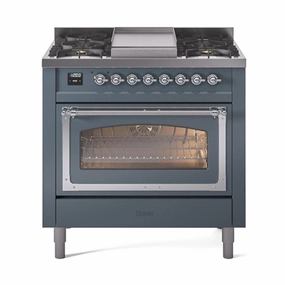 Ilve UN36FNMPBGCLP Ilve Un36Fnmpbgclp Nostalgie Ii Noblesse 36" Dual Fuel Range (Liquid Propane, Triple Glass Door, Blue Grey, Chrome) Freestanding Ranges freestanding dual fuel range 30 inch