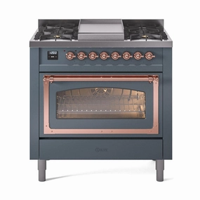 Ilve UN36FNMPBGPLP Ilve Un36Fnmpbgplp Nostalgie Ii Noblesse 36" Dual Fuel Range (Liquid Propane, Triple Glass Door, Blue Grey, Copper) Freestanding Ranges freestanding dual fuel range 30 inch