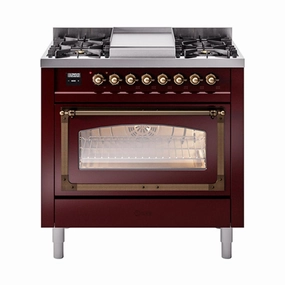 Ilve UN36FNMPBUB Ilve Un36Fnmpbub Nostalgie Ii Noblesse 36" Dual Fuel Range (Natural Gas, Triple Glass Door, Burgundy, Burnished) Freestanding Ranges freestanding dual fuel range 30 inch