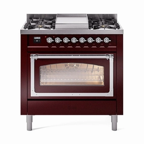 Ilve UN36FNMPBUCLP Ilve Un36Fnmpbuclp Nostalgie Ii Noblesse 36" Dual Fuel Range (Liquid Propane, Triple Glass Door, Burgundy, Chrome) Freestanding Ranges freestanding dual fuel range 30 inch