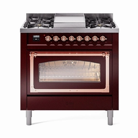 Ilve UN36FNMPBUPLP Ilve Un36Fnmpbuplp Nostalgie Ii Noblesse 36" Dual Fuel Range (Liquid Propane, Triple Glass Door, Burgundy, Copper) Freestanding Ranges freestanding dual fuel range 30 inch