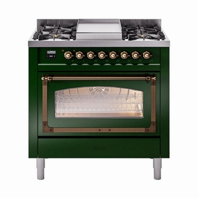 Ilve UN36FNMPEGBLP Ilve Un36Fnmpegblp Nostalgie Ii Noblesse 36" Dual Fuel Range (Liquid Propane, Triple Glass Door, Emerald Green, Burnished) Freestanding Ranges freestanding dual fuel range 30 inch