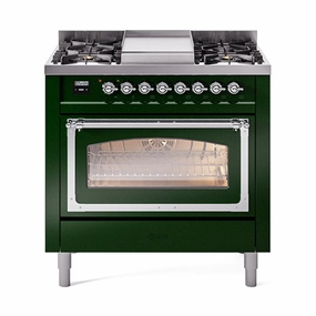 Ilve UN36FNMPEGCLP Ilve Un36Fnmpegclp Nostalgie Ii Noblesse 36" Dual Fuel Range (Liquid Propane, Triple Glass Door, Emerald Green, Chrome) Freestanding Ranges freestanding dual fuel range 30 inch