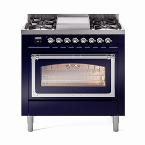 Ilve UN36FNMPMBCLP Ilve Un36Fnmpmbclp Nostalgie Ii Noblesse 36" Dual Fuel Range (Liquid Propane, Triple Glass Door, Midnight Blue, Chrome) Freestanding Ranges freestanding dual fuel range 30 inch