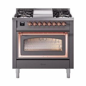 Ilve UN36FNMPMGP Ilve Un36Fnmpmgp Nostalgie Ii Noblesse 36" Dual Fuel Range (Natural Gas, Triple Glass Door, Graphite Matte, Copper) Freestanding Ranges freestanding dual fuel range 30 inch