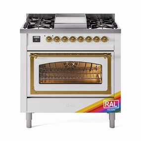 Ilve UN36FNMPRAG Ilve Un36Fnmprag Nostalgie Ii Noblesse 36" Dual Fuel Range (Natural Gas, Triple Glass Door, Ral, Brass) Freestanding Ranges freestanding dual fuel range 30 inch