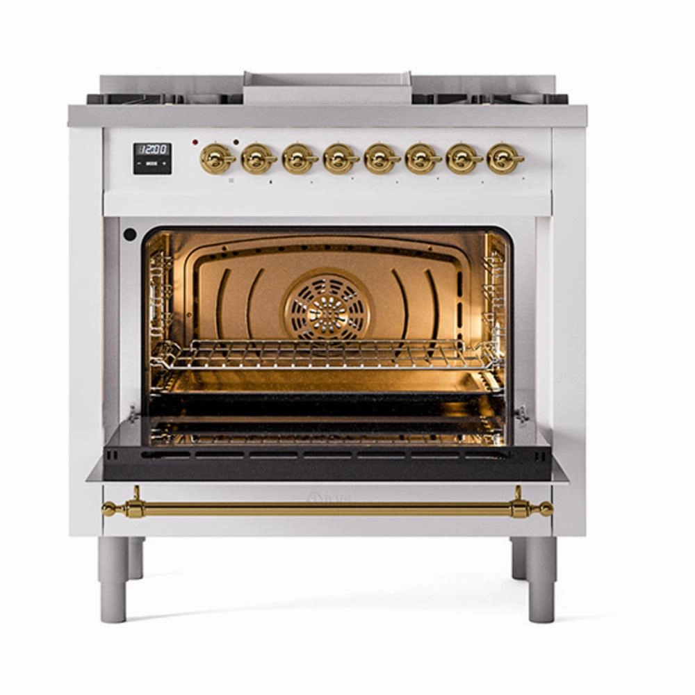 Ilve UN36FNMPRAG Ilve Un36Fnmprag Nostalgie Ii Noblesse 36" Dual Fuel Range (Natural Gas, Triple Glass Door, Ral, Brass)