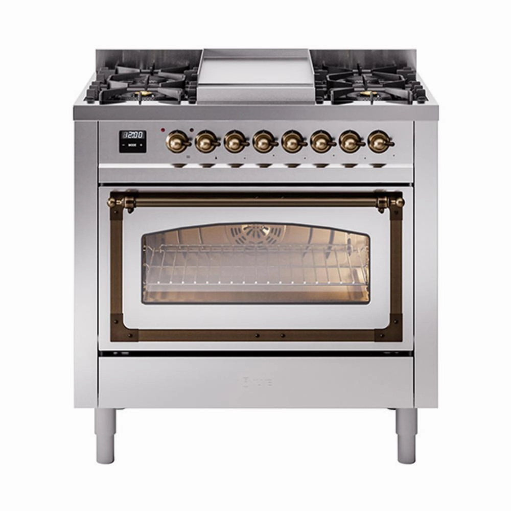 Ilve UN36FNMPSSBLP Ilve Un36Fnmpssblp Nostalgie Ii Noblesse 36" Dual Fuel Range (Liquid Propane, Triple Glass Door, Stainless Steel, Burnished) Freestanding Ranges freestanding dual fuel range 30 inch