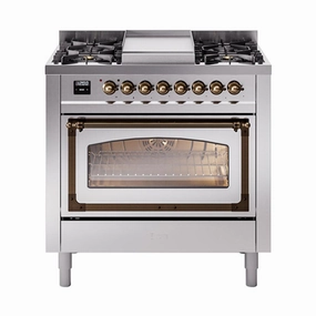 Ilve UN36FNMPSSBLP Ilve Un36Fnmpssblp Nostalgie Ii Noblesse 36" Dual Fuel Range (Liquid Propane, Triple Glass Door, Stainless Steel, Burnished) Freestanding Ranges freestanding dual fuel range 30 inch