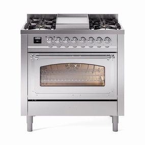 Ilve UN36FNMPSSCLP Ilve Un36Fnmpssclp Nostalgie Ii Noblesse 36" Dual Fuel Range (Liquid Propane, Triple Glass Door, Stainless Steel, Chrome) Freestanding Ranges freestanding dual fuel range 30 inch