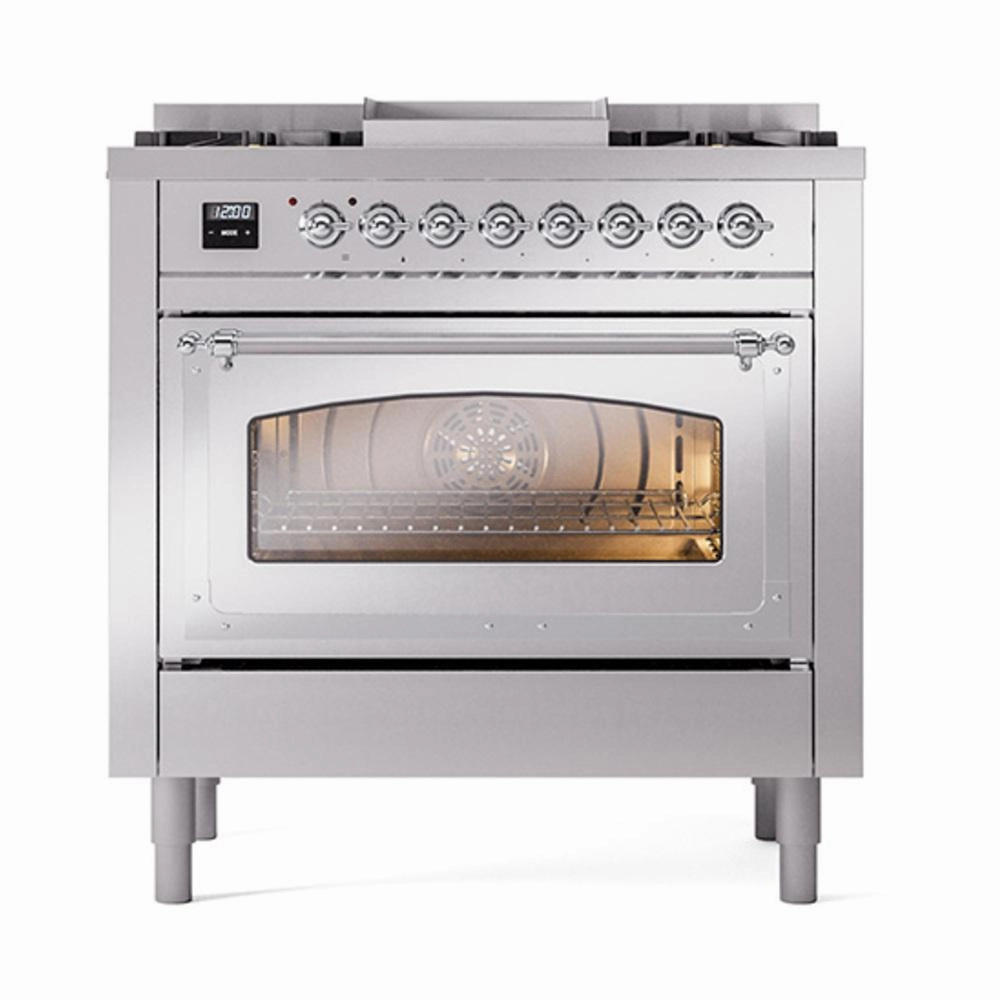 Ilve UN36FNMPSSCLP Ilve Un36Fnmpssclp Nostalgie Ii Noblesse 36" Dual Fuel Range (Liquid Propane, Triple Glass Door, Stainless Steel, Chrome)