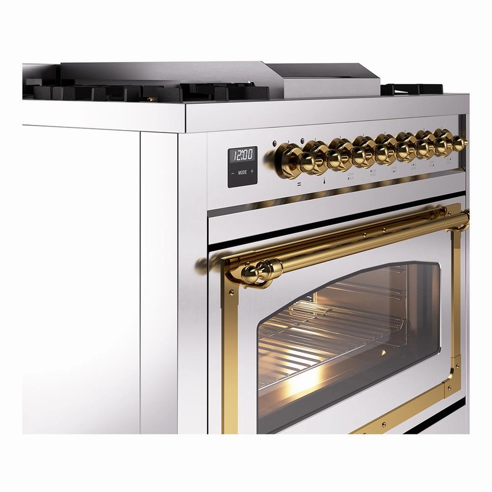 Ilve UN36FNMPSSGLP Ilve Un36Fnmpssglp Nostalgie Ii Noblesse 36" Dual Fuel Range (Liquid Propane, Triple Glass Door, Stainless Steel, Brass)