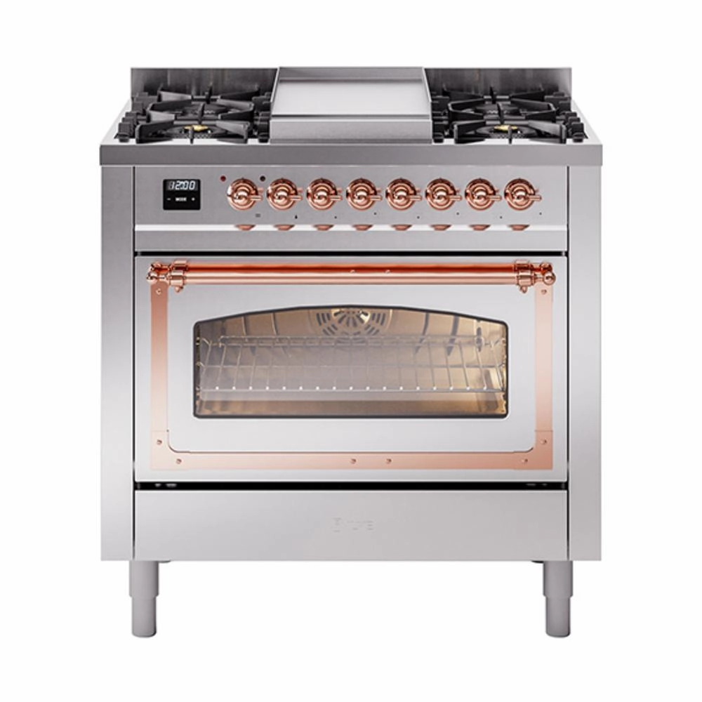 Ilve UN36FNMPSSPLP Ilve Un36Fnmpssplp Nostalgie Ii Noblesse 36" Dual Fuel Range (Liquid Propane, Triple Glass Door, Stainless Steel, Copper) Freestanding Ranges freestanding dual fuel range 30 inch