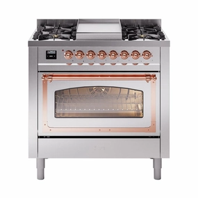 Ilve UN36FNMPSSPLP Ilve Un36Fnmpssplp Nostalgie Ii Noblesse 36" Dual Fuel Range (Liquid Propane, Triple Glass Door, Stainless Steel, Copper) Freestanding Ranges freestanding dual fuel range 30 inch