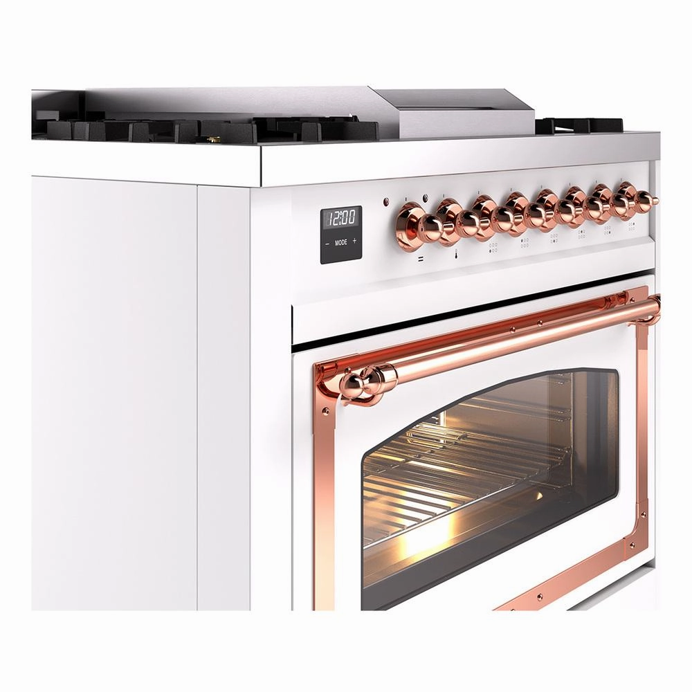 Ilve UN36FNMPWHPLP Ilve Un36Fnmpwhplp Nostalgie Ii Noblesse 36" Dual Fuel Range (Liquid Propane, Triple Glass Door, White, Copper)