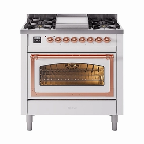 Ilve UN36FNMPWHPLP Ilve Un36Fnmpwhplp Nostalgie Ii Noblesse 36" Dual Fuel Range (Liquid Propane, Triple Glass Door, White, Copper) Freestanding Ranges freestanding dual fuel range 30 inch