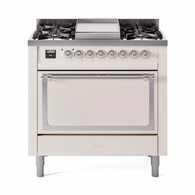 Ilve UN36FQNMPAWCLP Ilve Un36Fqnmpawclp Nostalgie Ii Noblesse 36" Dual Fuel Range (Liquid Propane, Solid Door, Antique White, Chrome) Freestanding Ranges freestanding dual fuel range 30 inch