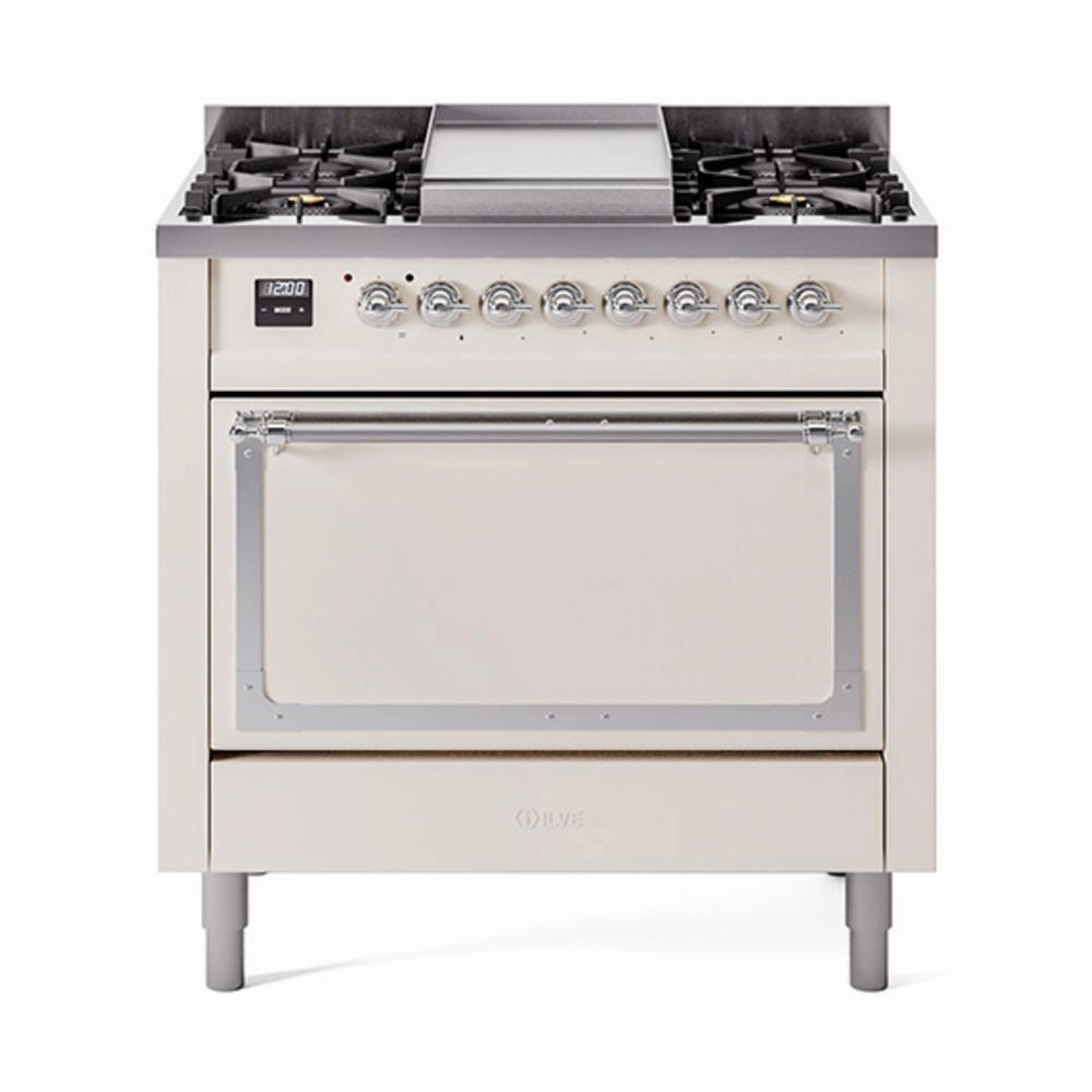 Ilve UN36FQNMPAWCLP Ilve Un36Fqnmpawclp Nostalgie Ii Noblesse 36" Dual Fuel Range (Liquid Propane, Solid Door, Antique White, Chrome) Freestanding Ranges freestanding dual fuel range 30 inch
