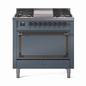 Ilve UN36FQNMPBGB Ilve Un36Fqnmpbgb Nostalgie Ii Noblesse 36" Dual Fuel Range (Natural Gas, Solid Door, Blue Grey, Burnished) Freestanding Ranges freestanding dual fuel range 30 inch