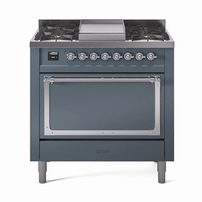 Ilve UN36FQNMPBGC Ilve Un36Fqnmpbgc Nostalgie Ii Noblesse 36" Dual Fuel Range (Natural Gas, Solid Door, Blue Grey, Chrome) Freestanding Ranges freestanding dual fuel range 30 inch