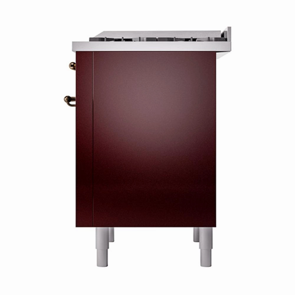 Ilve UN36FQNMPBUB Ilve Un36Fqnmpbub Nostalgie Ii Noblesse 36" Dual Fuel Range (Natural Gas, Solid Door, Burgundy, Burnished)