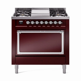 Ilve UN36FQNMPBUCLP Ilve Un36Fqnmpbuclp Nostalgie Ii Noblesse 36" Dual Fuel Range (Liquid Propane, Solid Door, Burgundy, Chrome) Freestanding Ranges freestanding dual fuel range 30 inch