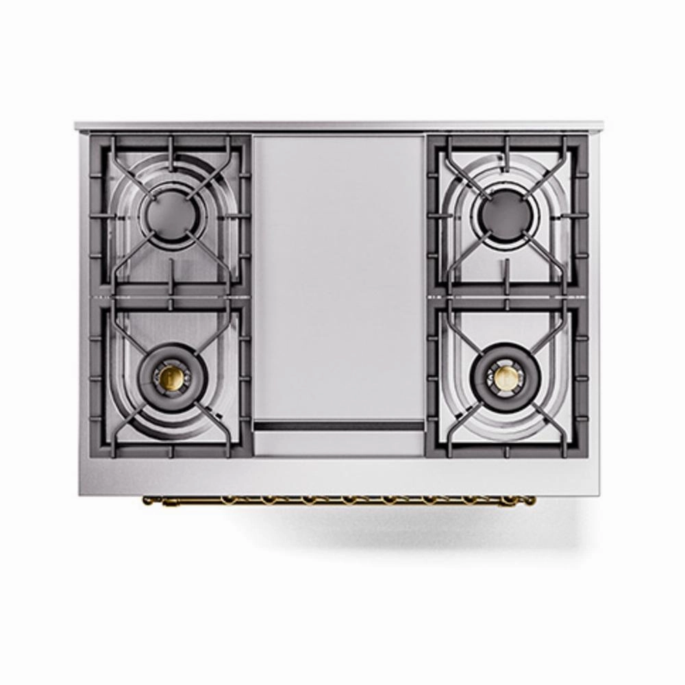 Ilve UN36FQNMPBUG Ilve Un36Fqnmpbug Nostalgie Ii Noblesse 36" Dual Fuel Range (Natural Gas, Solid Door, Burgundy, Brass)