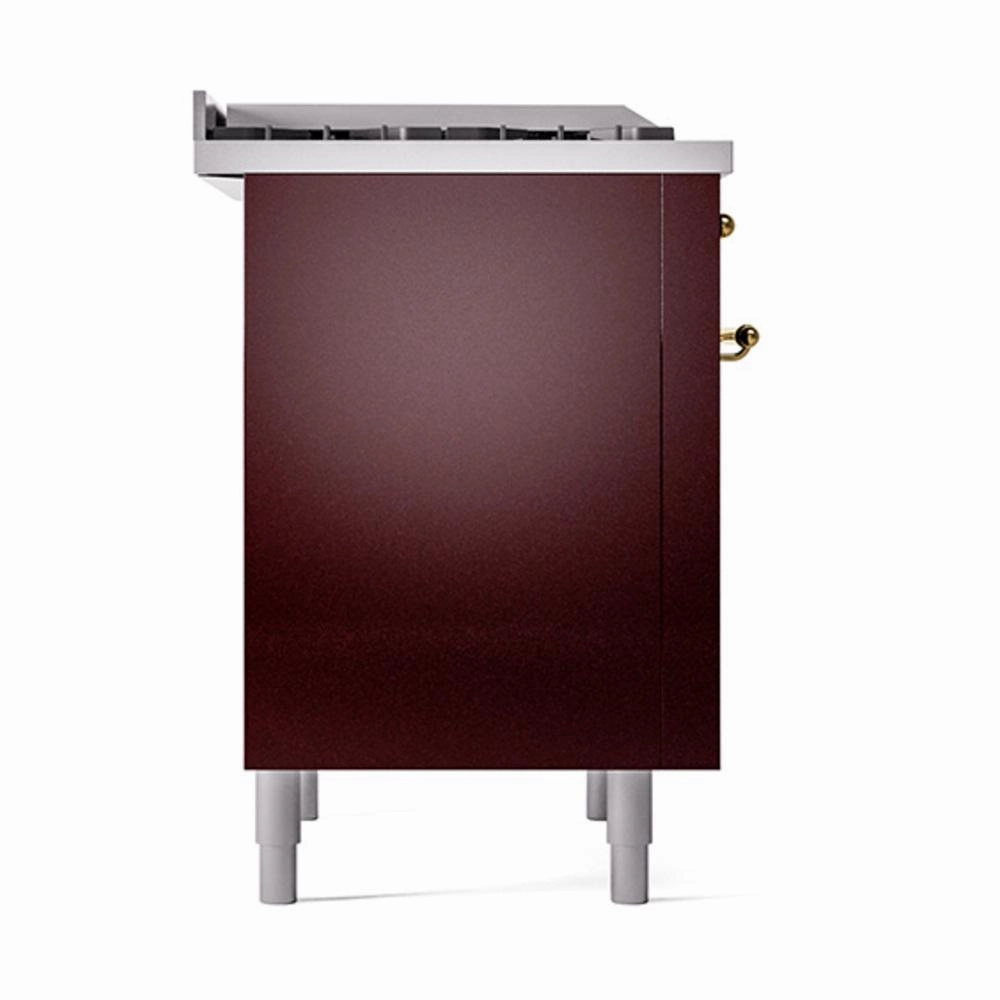 Ilve UN36FQNMPBUG Ilve Un36Fqnmpbug Nostalgie Ii Noblesse 36" Dual Fuel Range (Natural Gas, Solid Door, Burgundy, Brass)
