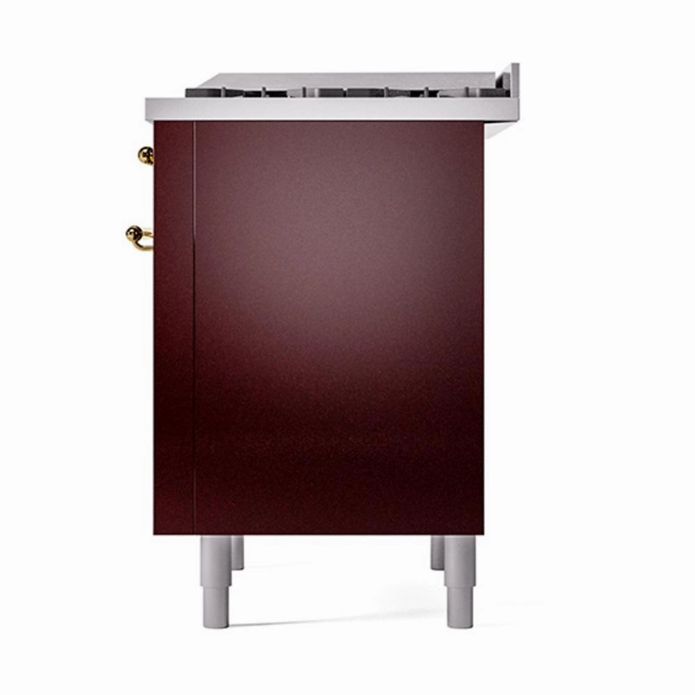Ilve UN36FQNMPBUG Ilve Un36Fqnmpbug Nostalgie Ii Noblesse 36" Dual Fuel Range (Natural Gas, Solid Door, Burgundy, Brass)