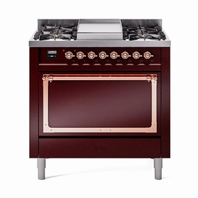 Ilve UN36FQNMPBUPLP Ilve Un36Fqnmpbuplp Nostalgie Ii Noblesse 36" Dual Fuel Range (Liquid Propane, Solid Door, Burgundy, Copper) Freestanding Ranges freestanding dual fuel range 30 inch