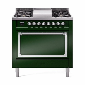 Ilve UN36FQNMPEGC Ilve Un36Fqnmpegc Nostalgie Ii Noblesse 36" Dual Fuel Range (Natural Gas, Solid Door, Emerald Green, Chrome) Freestanding Ranges freestanding dual fuel range 30 inch