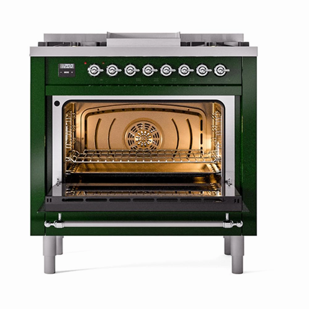 Ilve UN36FQNMPEGCLP Ilve Un36Fqnmpegclp Nostalgie Ii Noblesse 36" Dual Fuel Range (Liquid Propane, Solid Door, Emerald Green, Chrome)